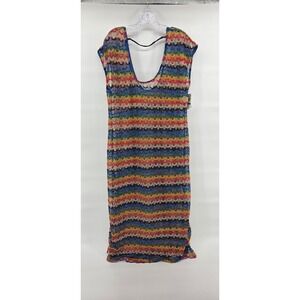 Trina Turk Coverup Large Rainbow Chevron Crochet Knit Boho Eclectic NWT
